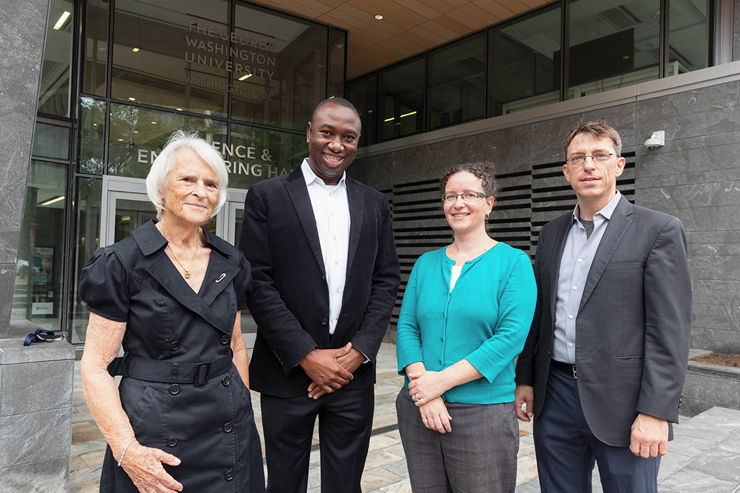 From left: Professors Rachelle Heller (CS), Ekundayo Shittu (EMSE), Zoe Szajnfarber (EMSE) and Robert Pless (CS)
